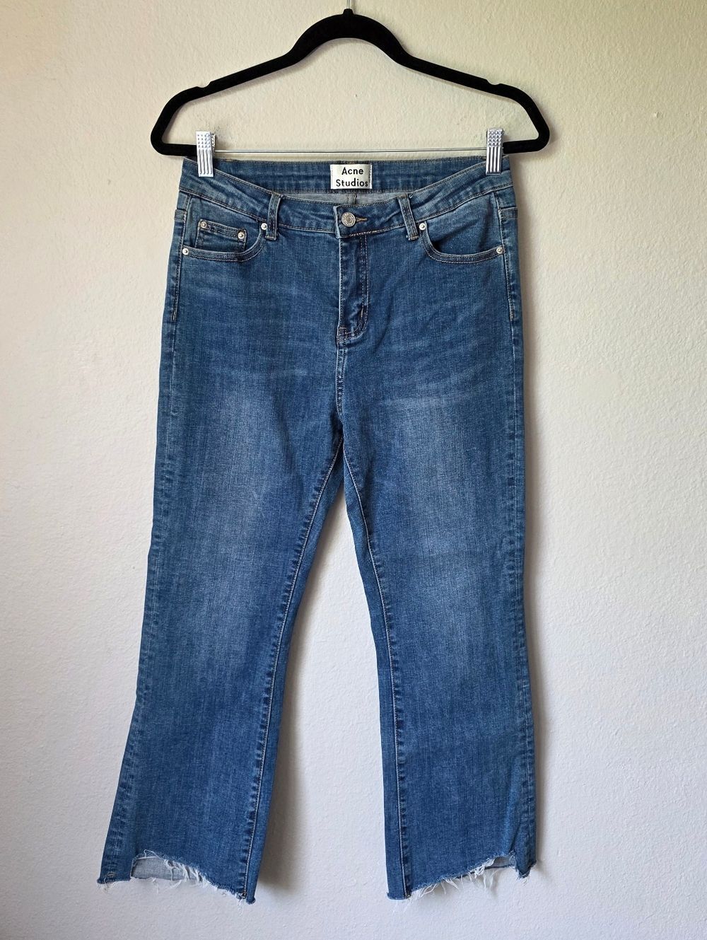 Acne Studios Blue Frayed Hem Cutoff Jeans Size 30